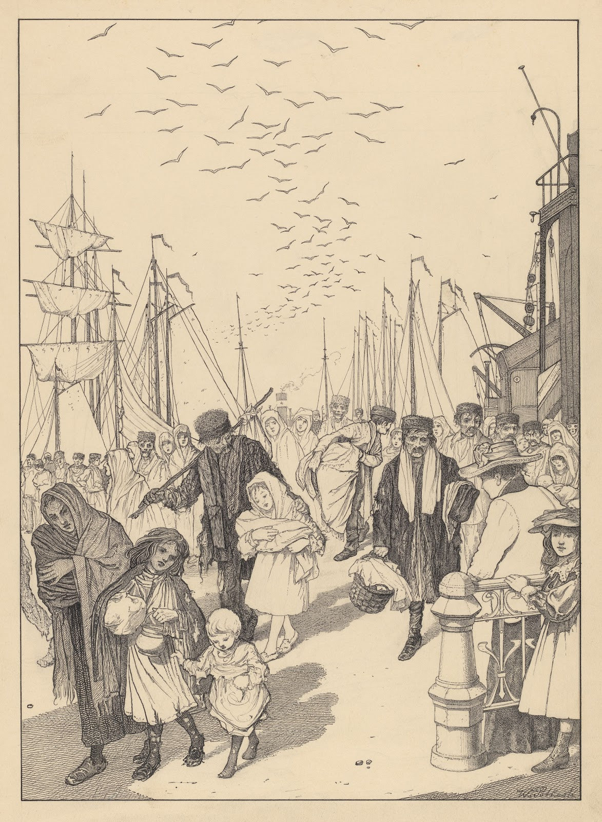 In lompen geklede figuren op een kade 1887 1916