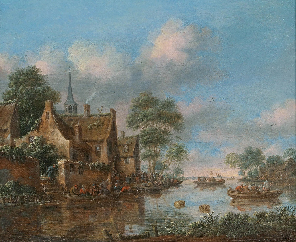 A river landscape with fishermen