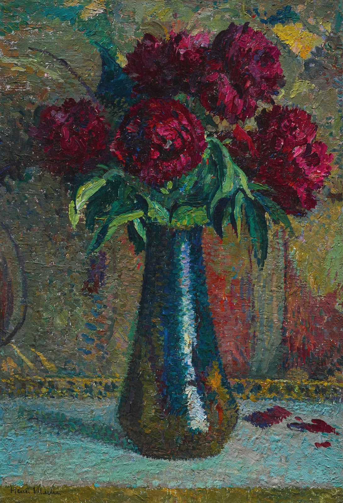 Pivoines rouges dans un vase Dalpayrat