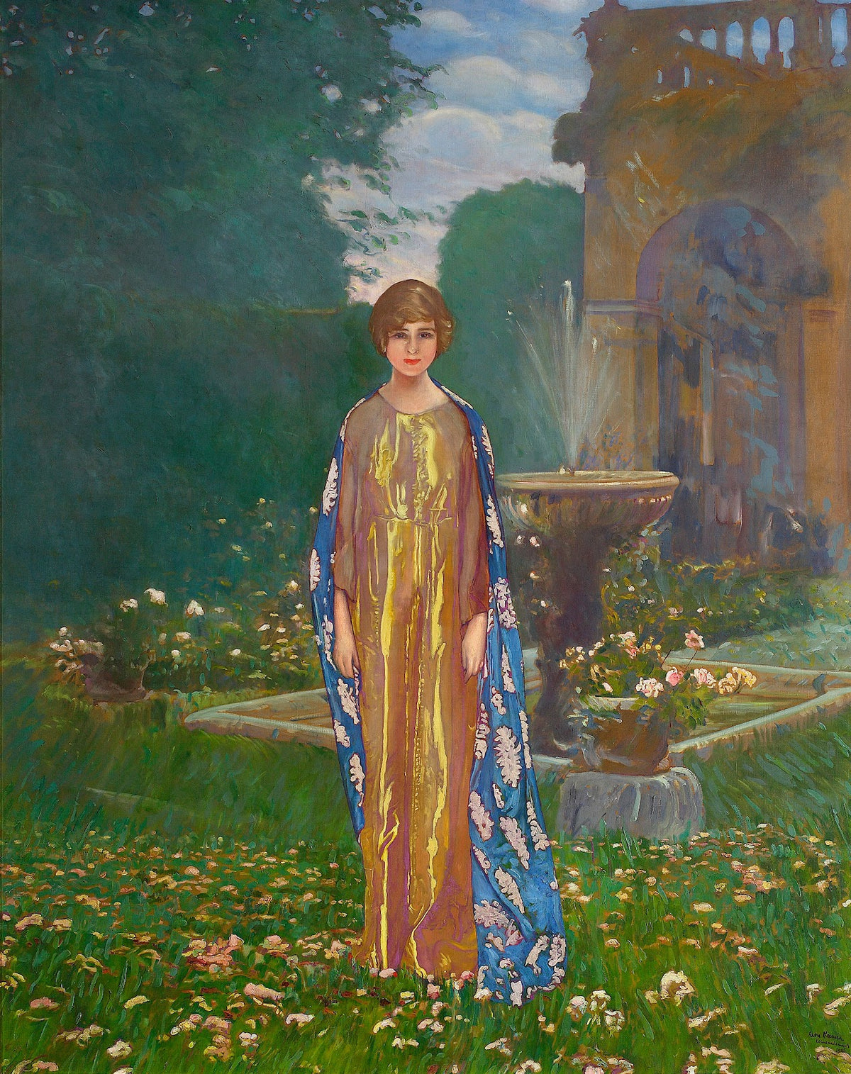 Lady in the garden at a fountain Springtime 1926