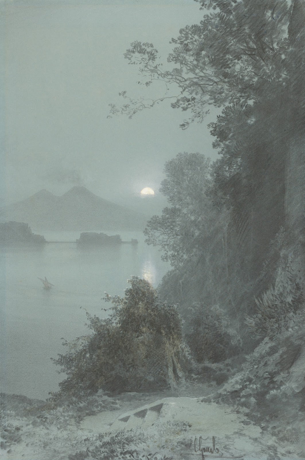 Virgils Tomb with a View of the Bay of Naples in the Moonlight 181684