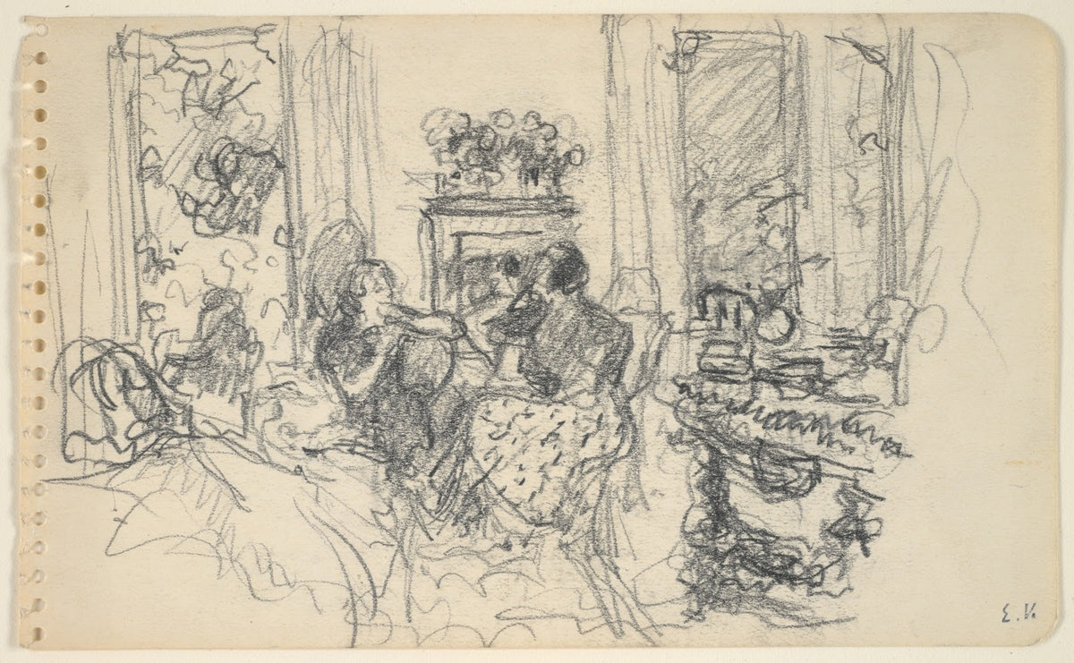 Women Conversing in a Salon with Open Windows and aFireplace ca1915