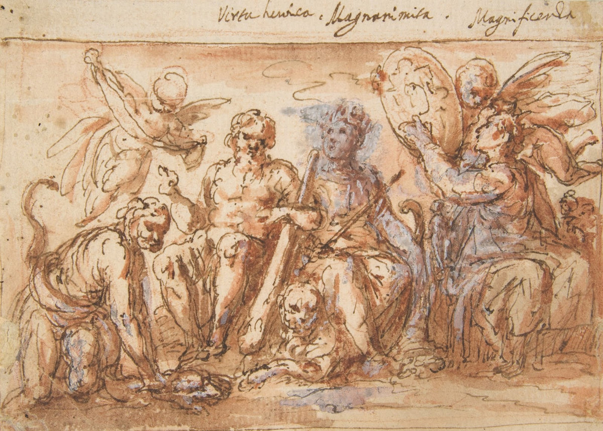 Allegorical Figures Force Hercules Strangling the Hydra Plenty and Fame 16001650