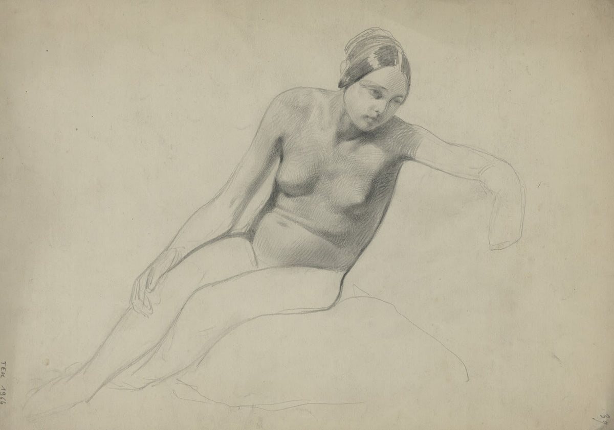 Academic nude of a seated woman 19th century