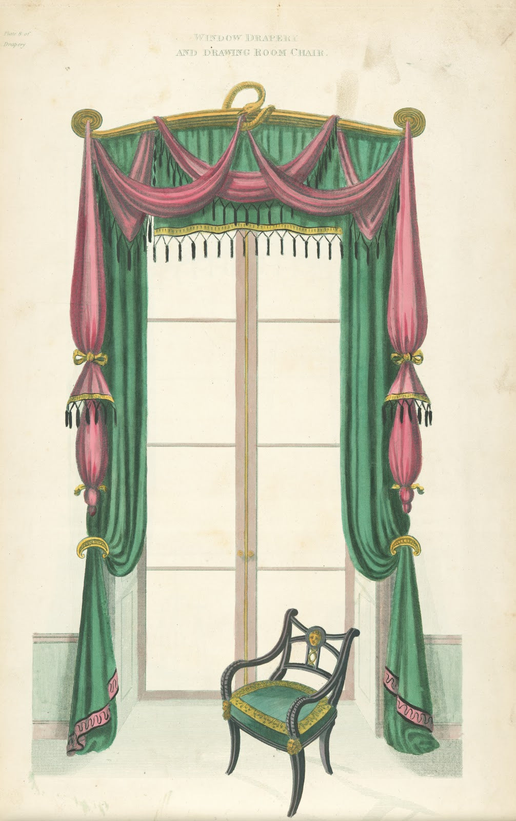 Window drapery and drawing room chair 1805 1806