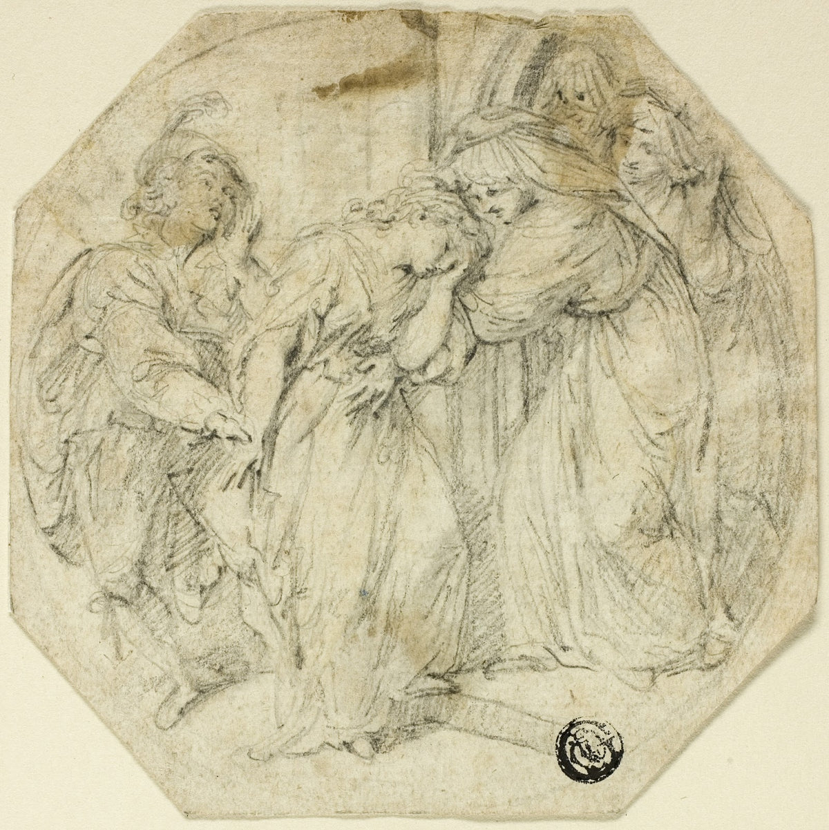 Swooning Woman at the Door of a Nunnery Supported by Nun and Young Man