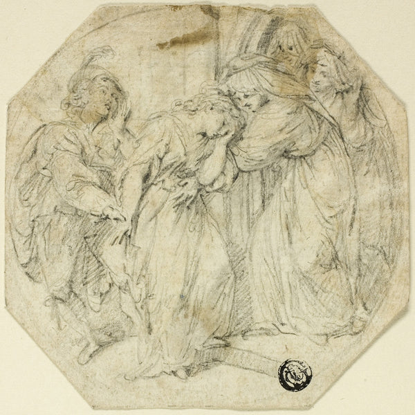 Swooning Woman at the Door of a Nunnery Supported by Nun and Young Man