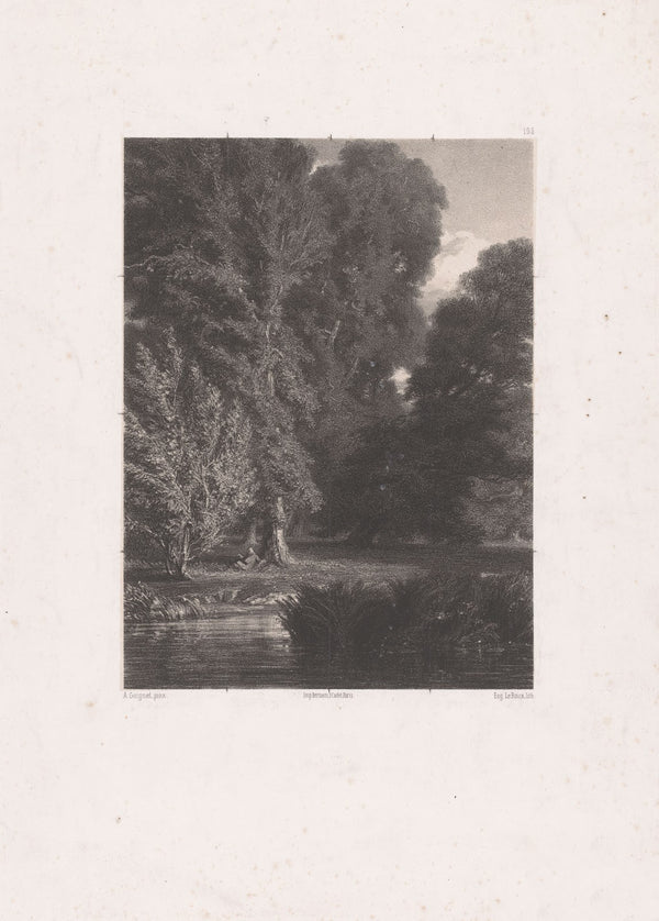 Forest landscape with a figure under a tree by the water 1853 1854