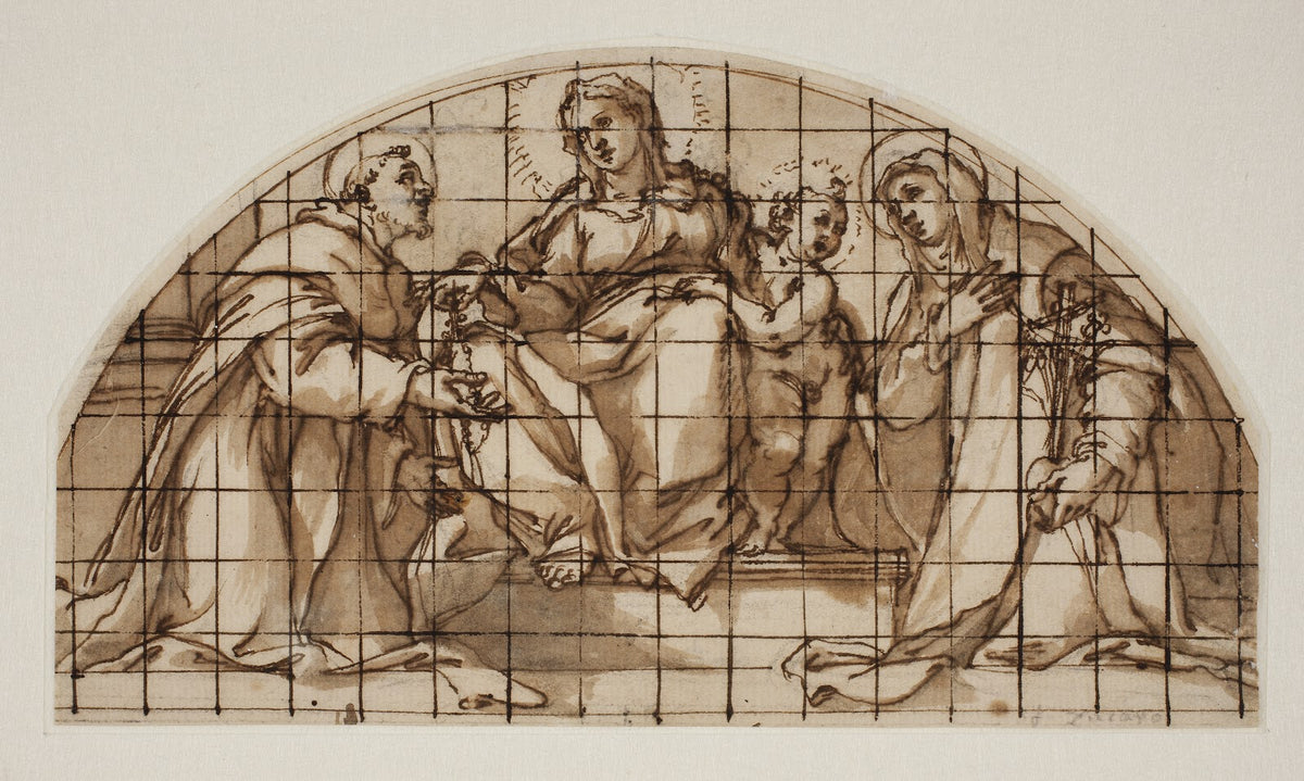 Lunette med Madonna og barn med sankt Frans af Assisi og Katharina af Sienna