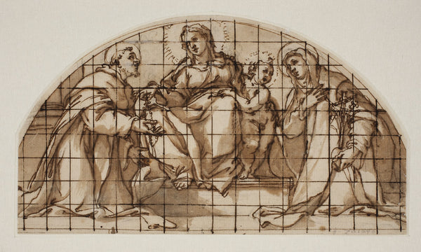 Lunette med Madonna og barn med sankt Frans af Assisi og Katharina af Sienna