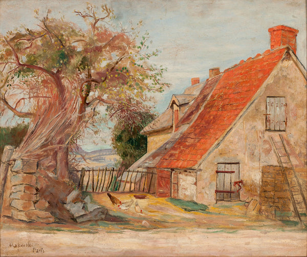 Pejzaż z domem i drobiem 1921