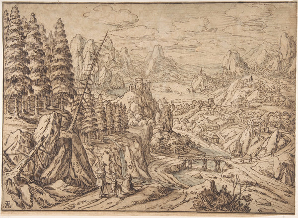 Mountainous Landscape with Travelers on a Road 1616