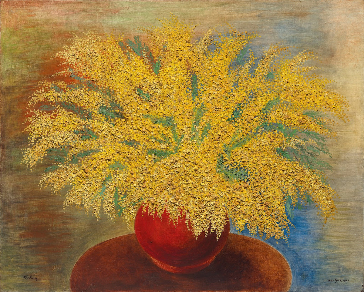 Bouquet de mimosas au pot rouge 1941