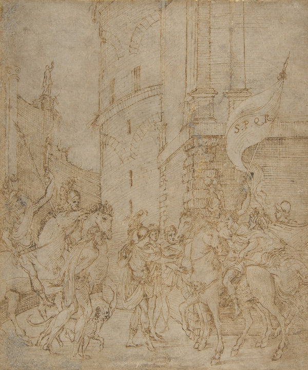 Emperor greeted by a warrior 16th century