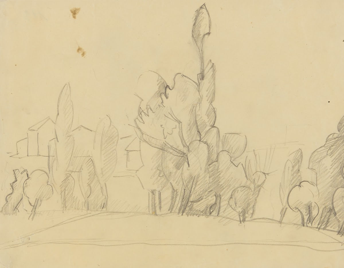 Baumlandschaft mit Häusern