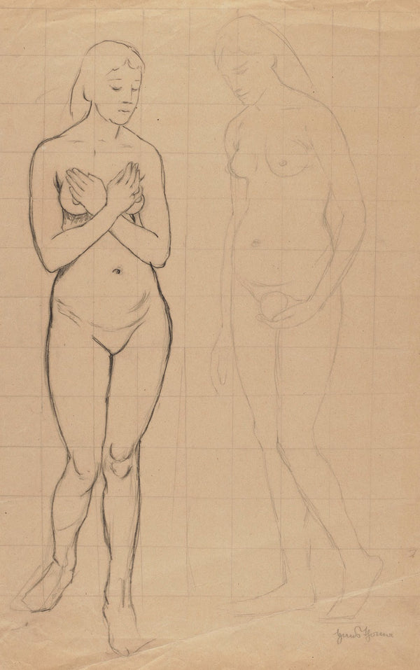 Two Female Nudes En Face with Arms Crossed over the Chest 1880 1890