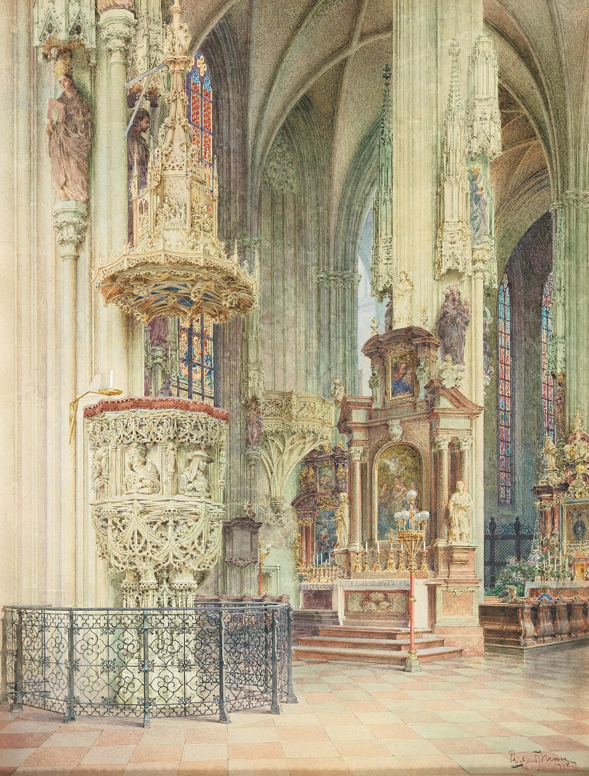 Inneres des Stephansdoms mit Pilgramkanzel