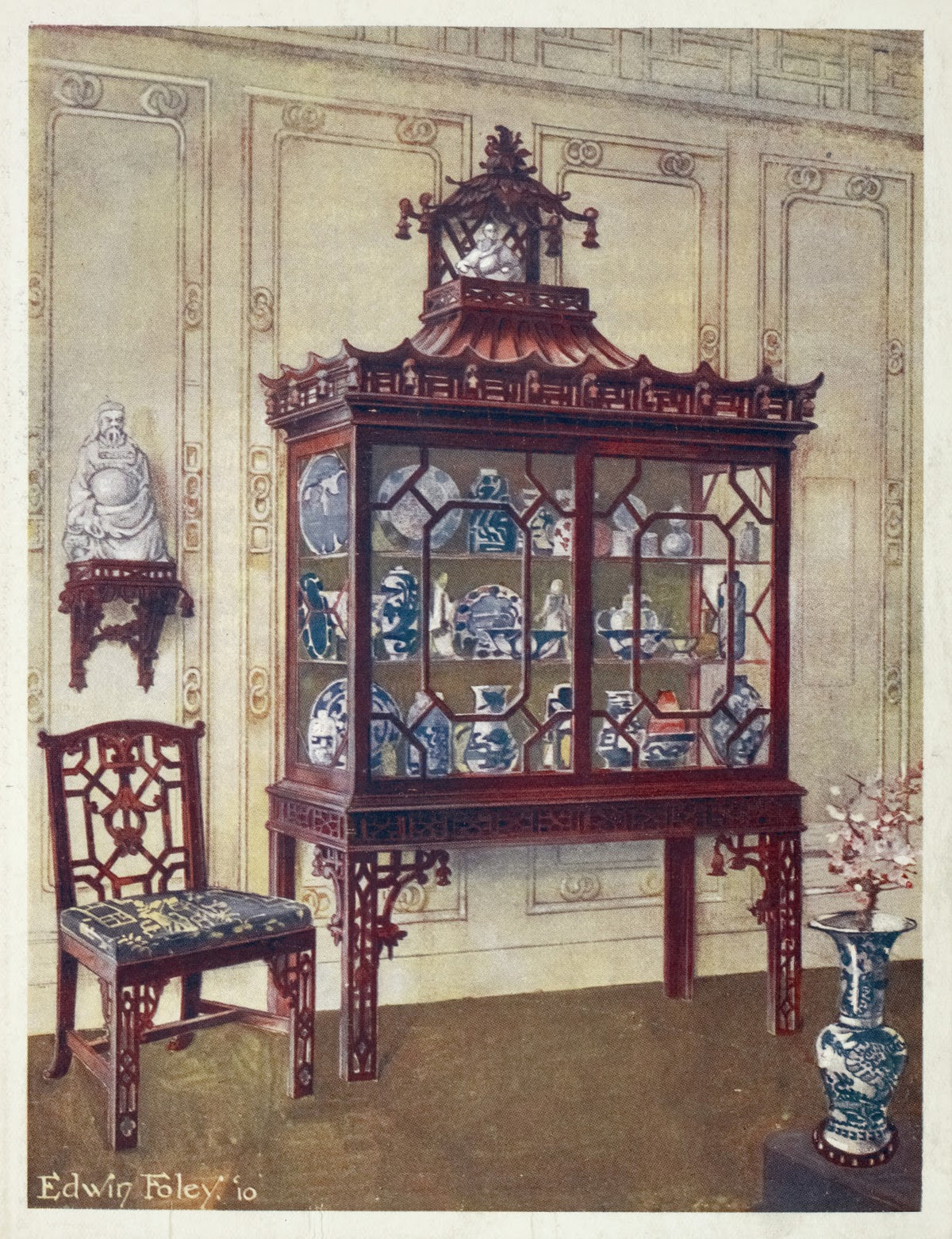 Carved China case in Chippendales Chinese manner 1910 1911