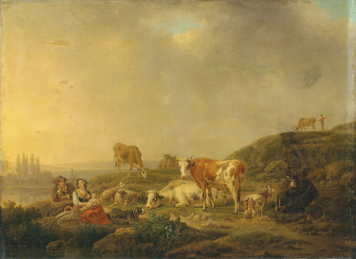 A river landscape with drovers and cattle 1790