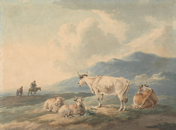 Mountain Landscape with cows and goats foreground and figures left 1801