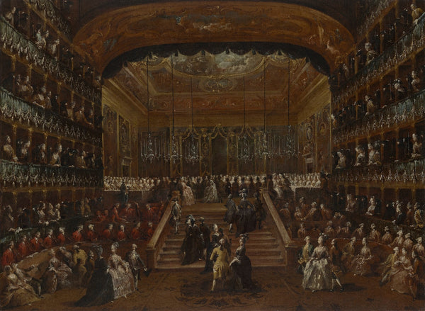 The interior of the Teatro San Benedetto Venice with the 1782 ball in honor of t