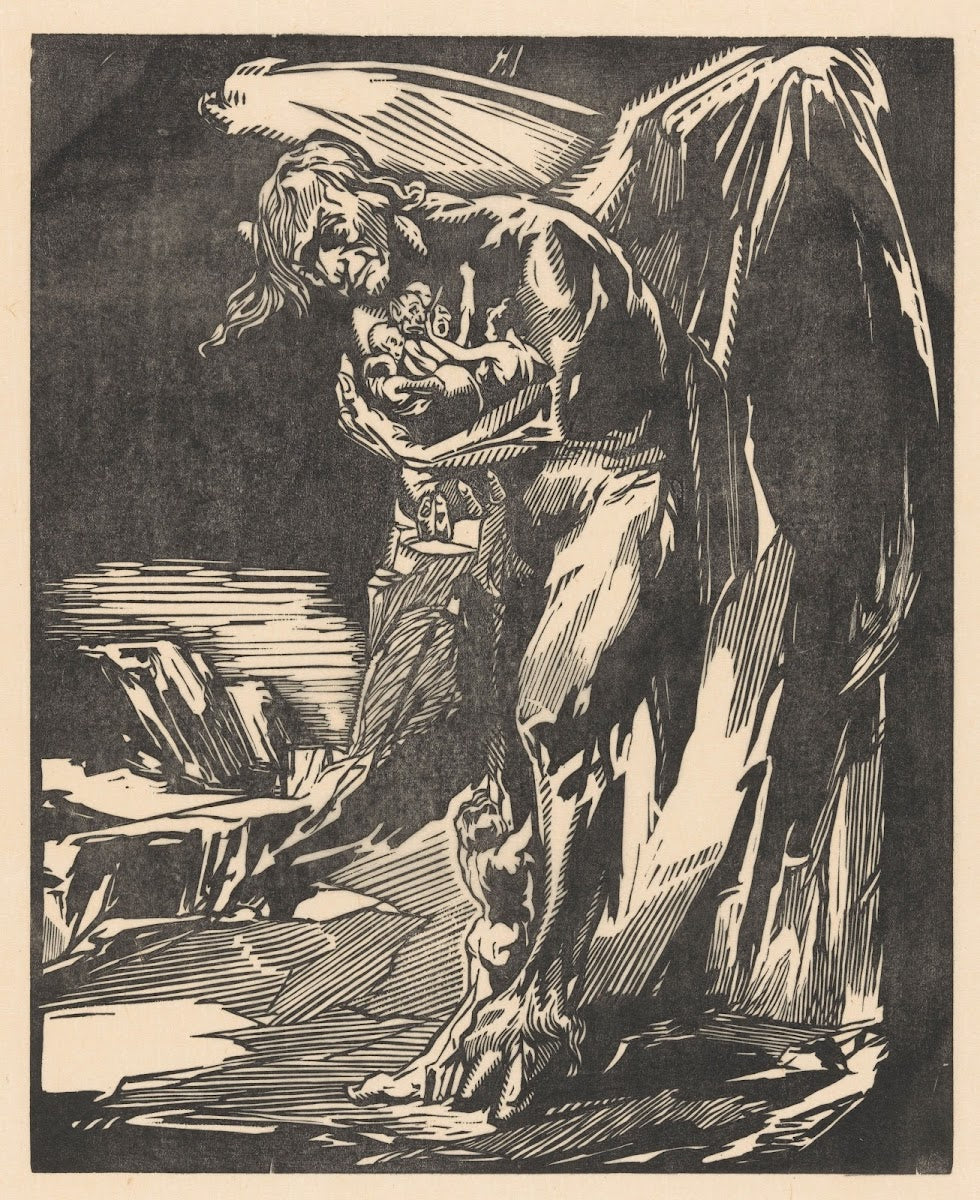 Satan met figuren in zijn armen