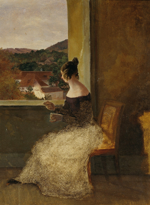 Dame am Fenster mit Spinnrocken 1835