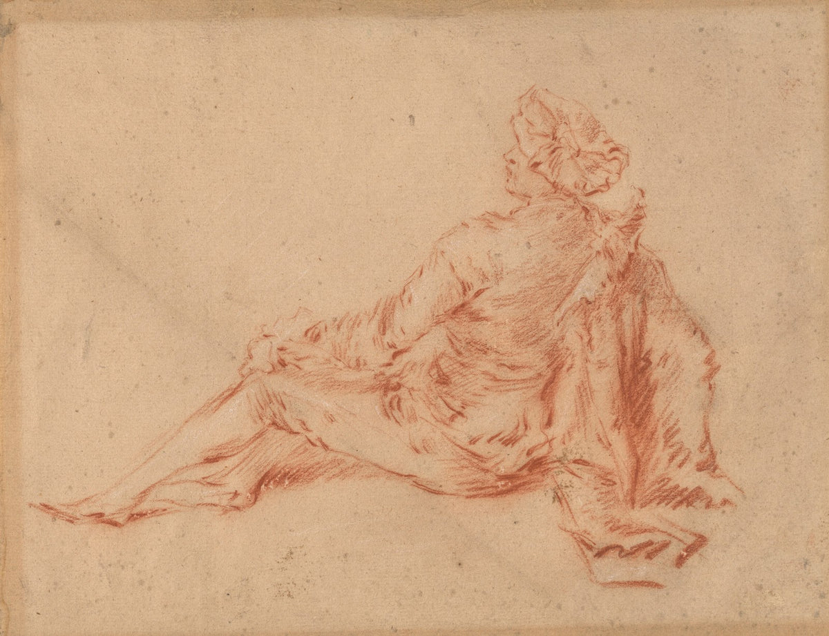 A reclining man in elegant clothes seen from behind