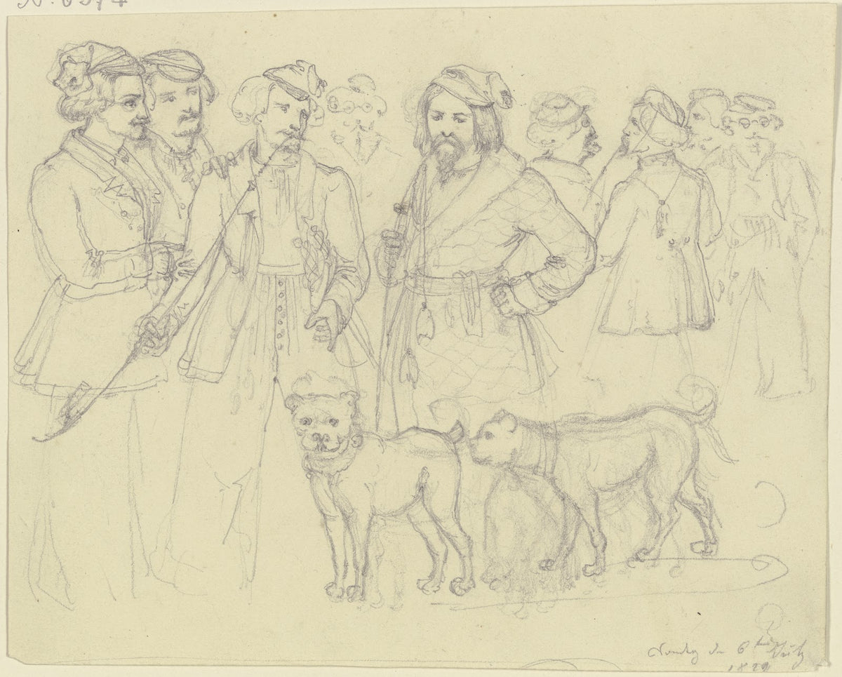Neun rauchende Studenten und zwei Hunde 1829