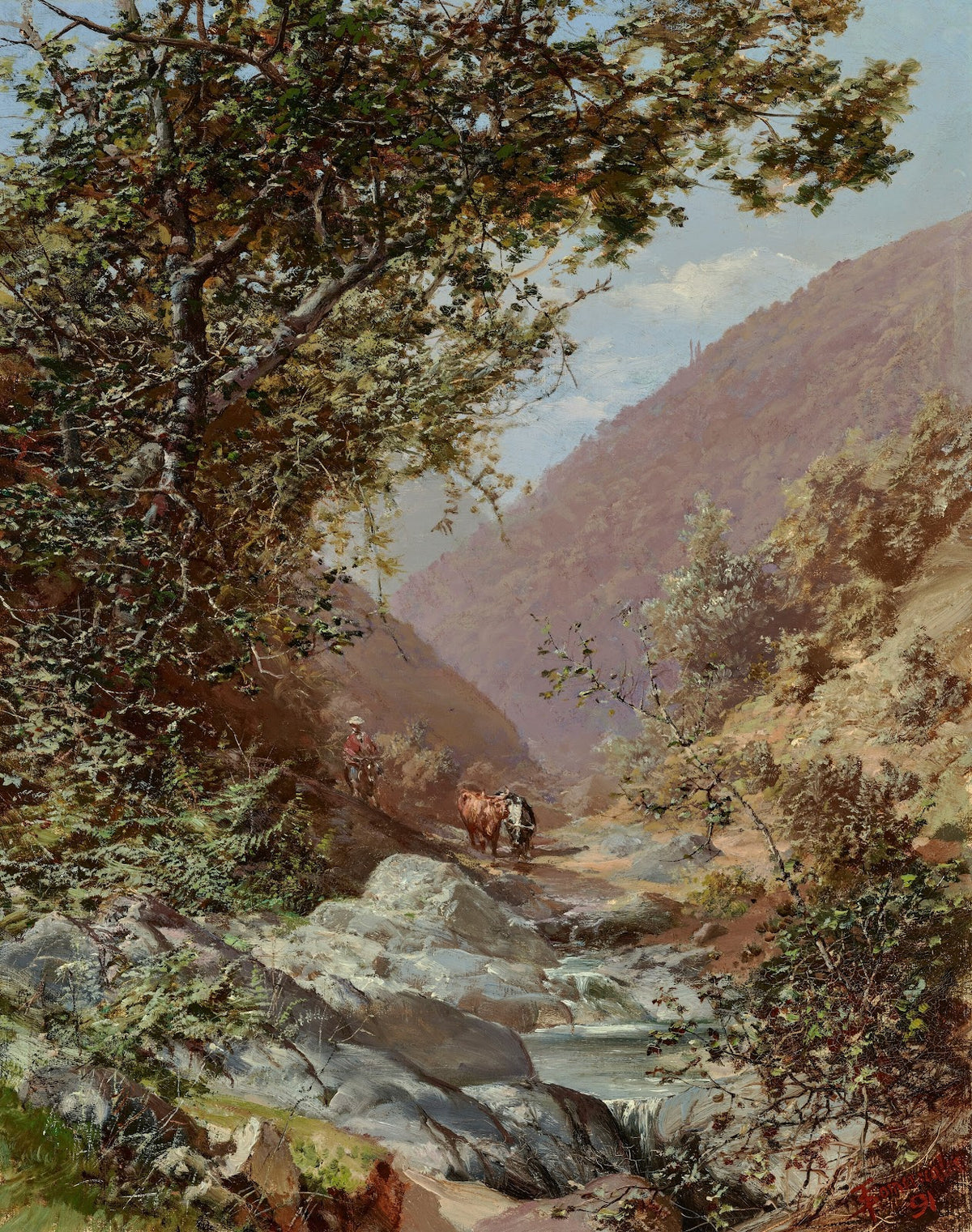 A muleteer and two oxen a valley in the Andes 1891
