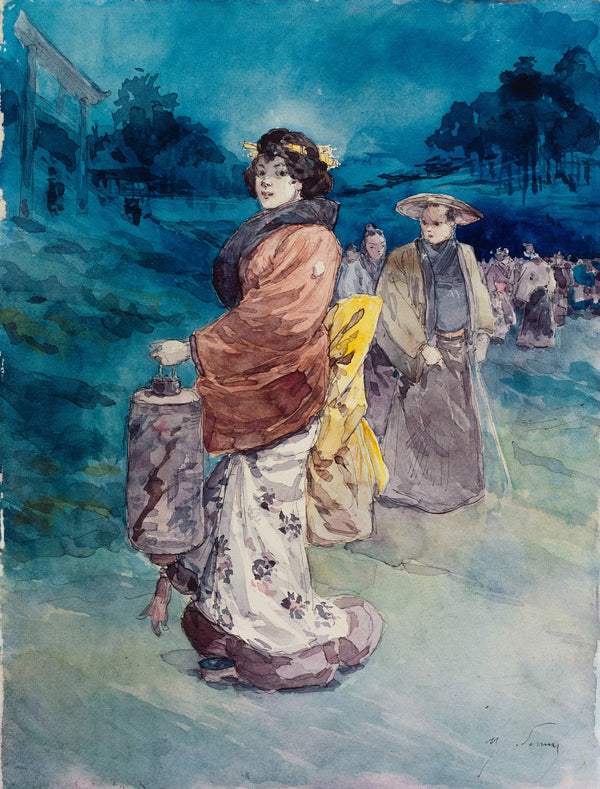 Procession de personnages en costume japonais 1890 1900