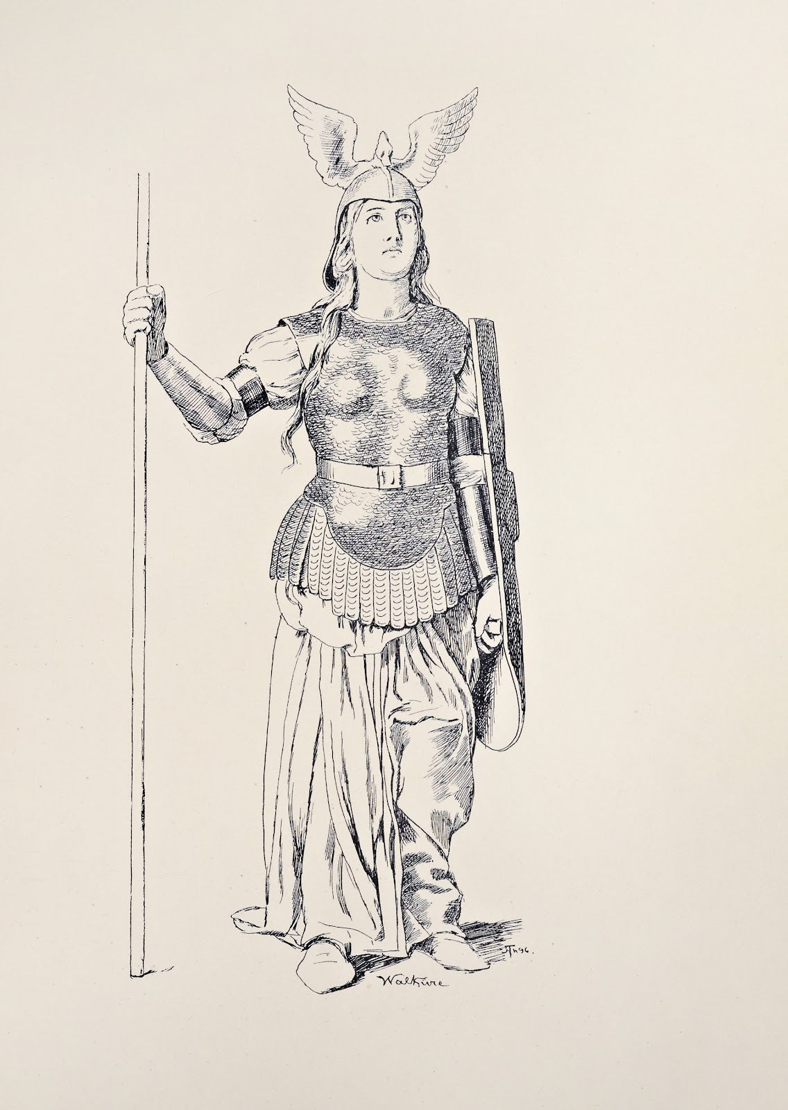 Brunnhilde Weisses Gewand silberne Rustung Helm und Waffen 1897