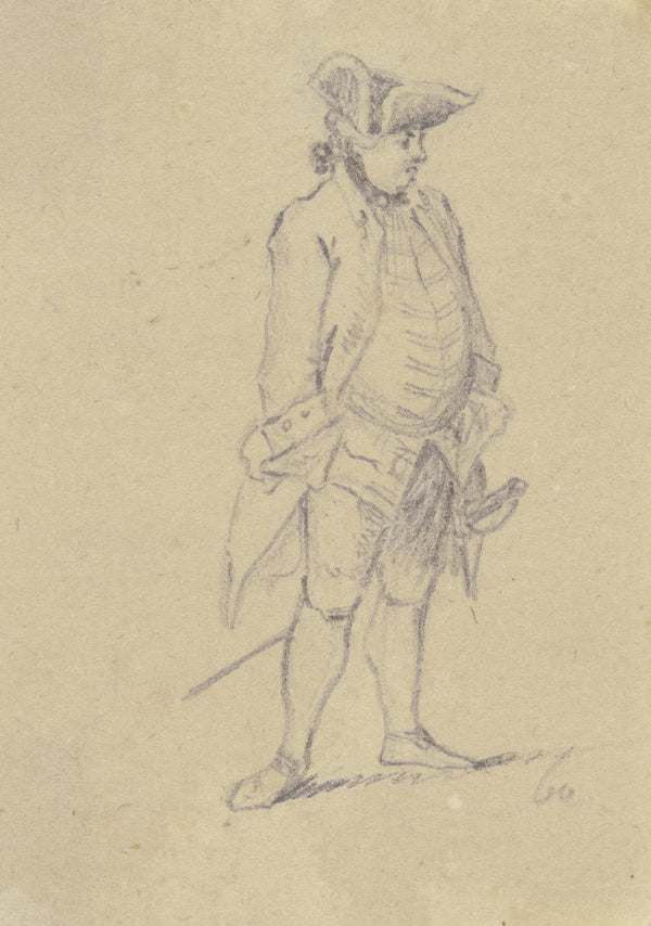 Stehender Offizier mit Degen 1760