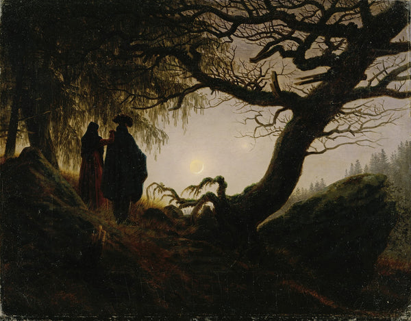 Man and Woman contemplating the moon circa 1824