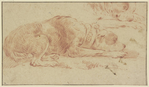 Liegender Hund nach rechts oben Variante des Kopfes