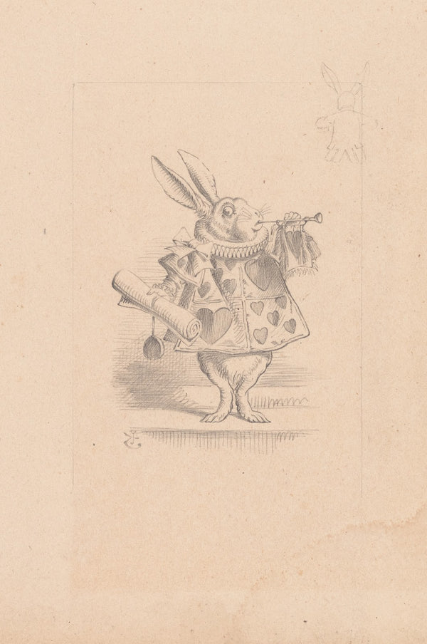 Drawing of the White Rabbit as a herald 1866