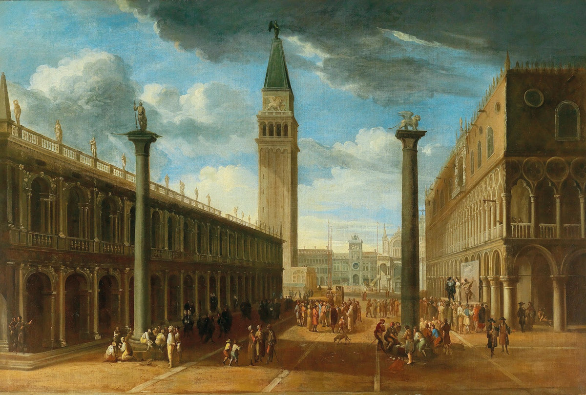 A view of the Piazza San Marco looking north from the Piazzetta towards the cloc