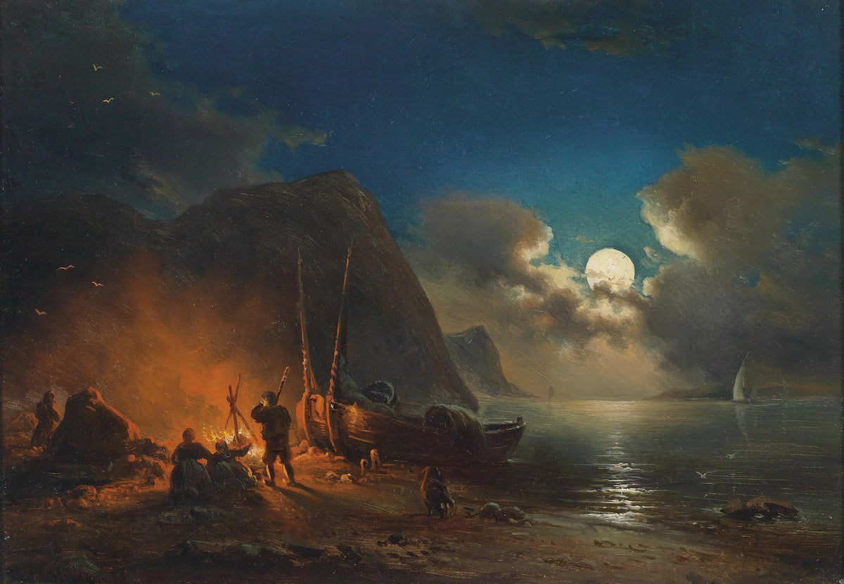 Romantisches Lagerfeuer Im Mondschein 1850
