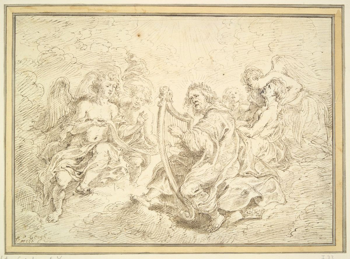 King David Playing the Harp Accompanied By SingingAngels 17thcentury