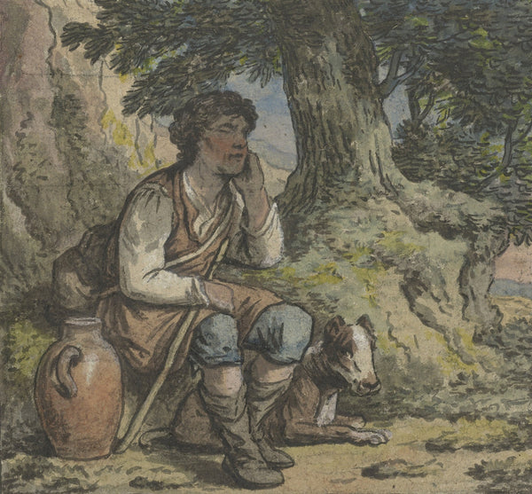 Jongen onder een boom met een hond en een kruik 1756 1813