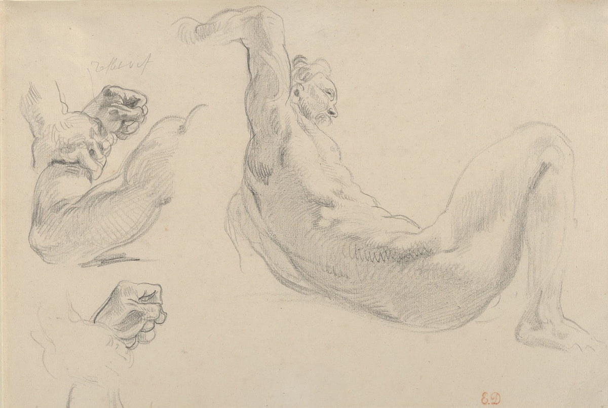 Studies of a Fallen Male Nude for Hercules and the Horses of Diomedes 1852