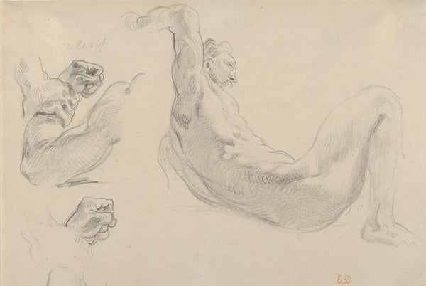 Studies of a Fallen Male Nude for Hercules and the Horses of Diomedes 1852