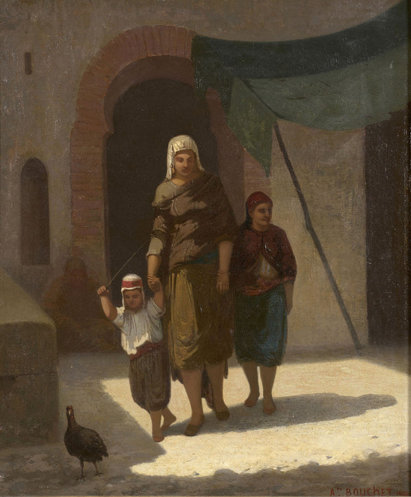 Famille orientale rabattant un volatile 1866