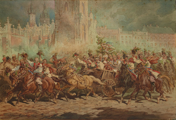 Krakow Wedding Procession Riding in Front of the Emperor on the Main Market Squa