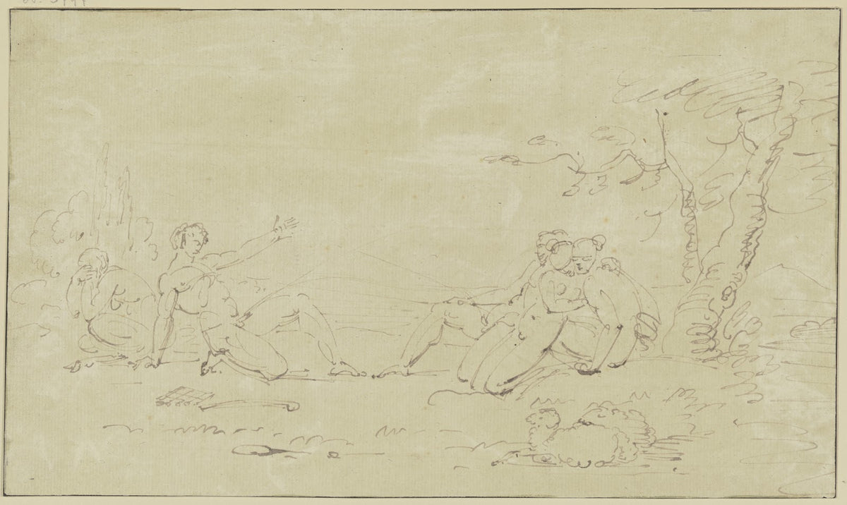 Antique scene with five naked figures
