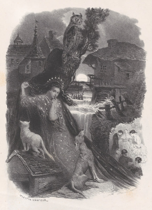 Night vignette of girl in 18th century costume picking roses on verso ca 183065
