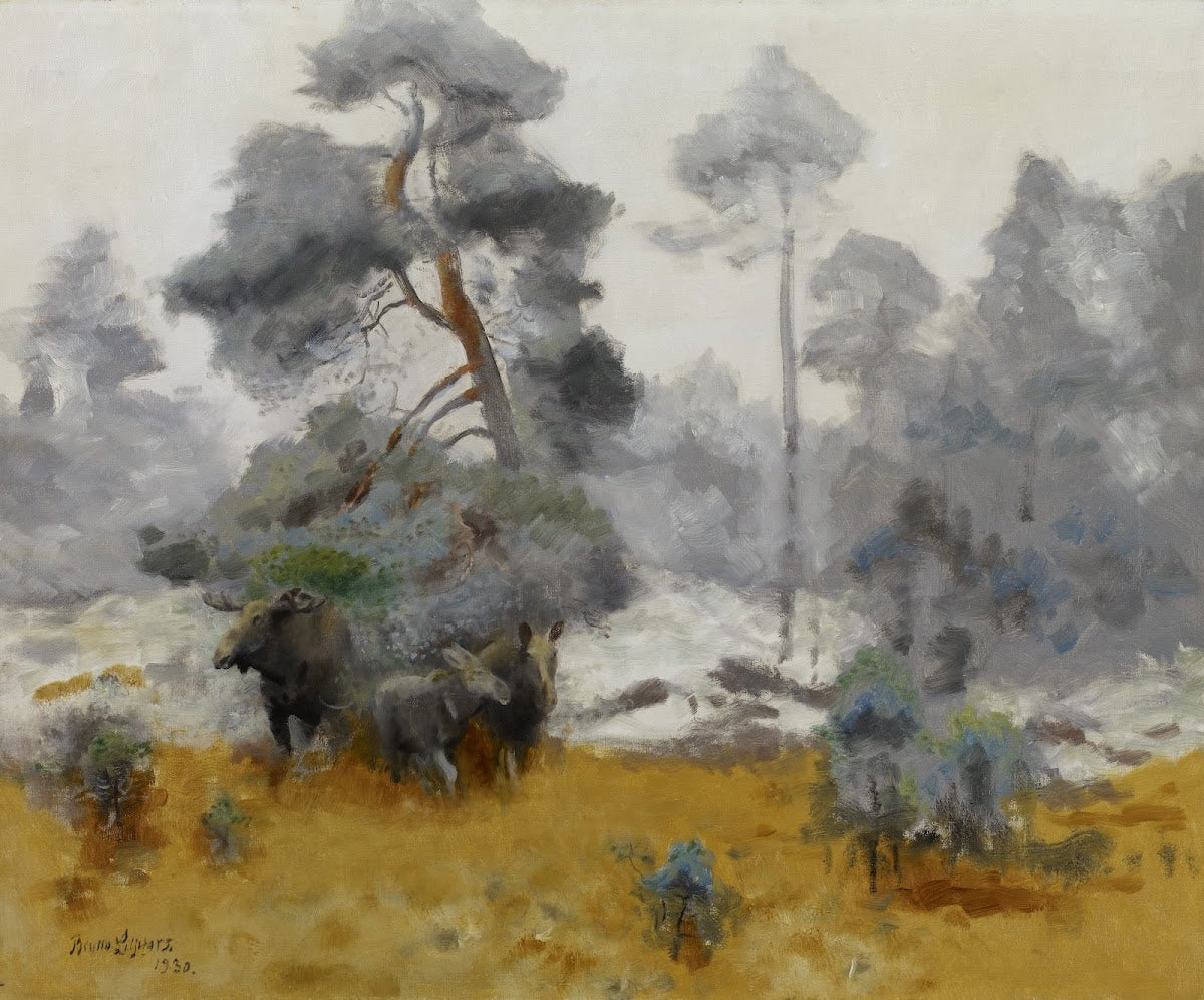 Moose Family Entering a Clearing 1930