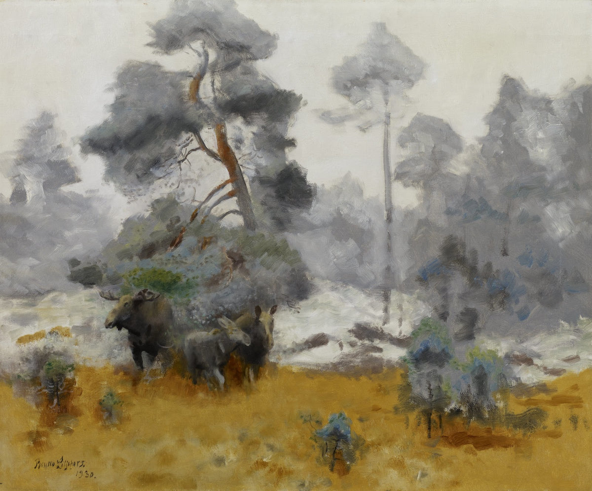 Moose Family Entering a Clearing 1930