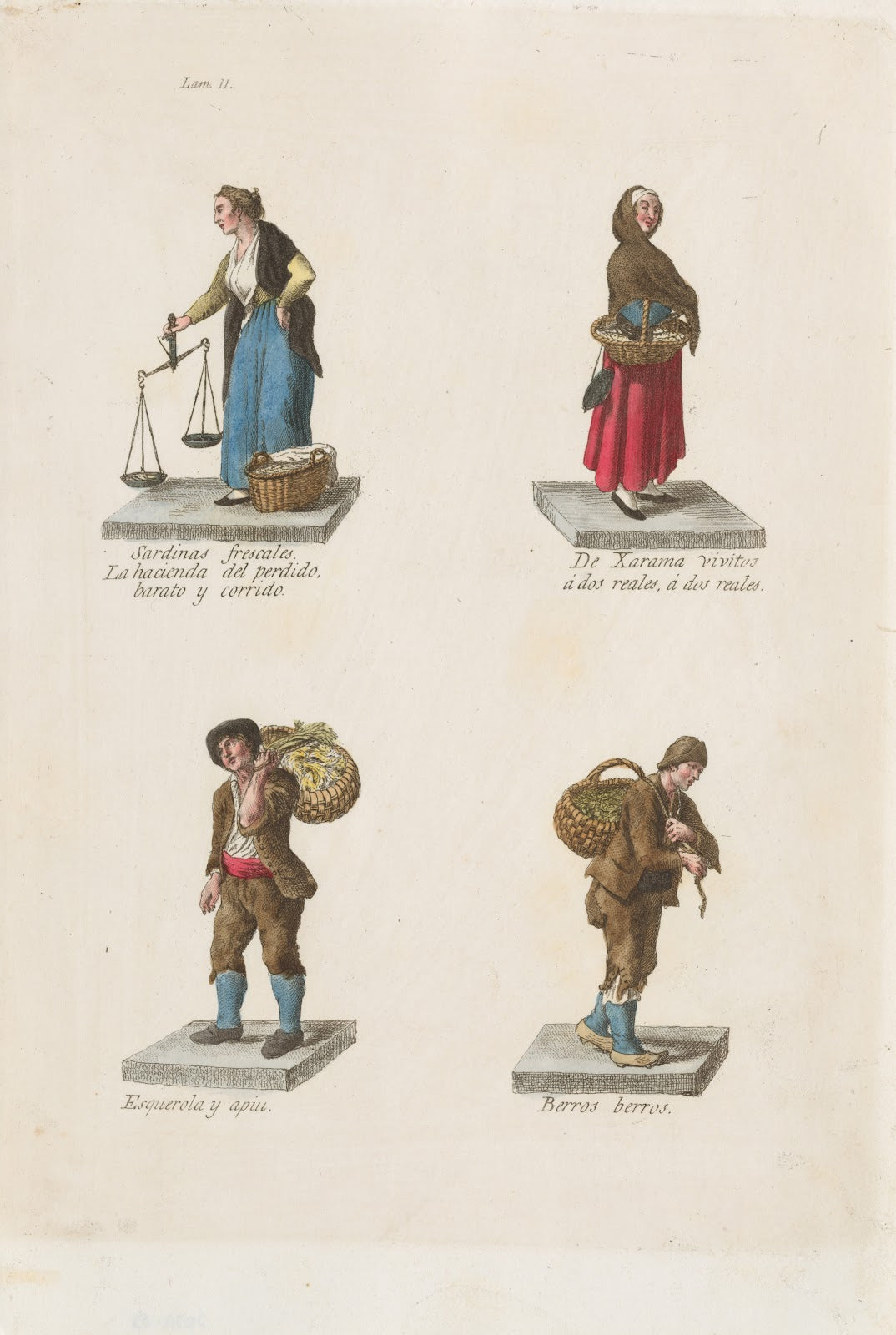 Plate 11 four street vendors from Madrid selling different kinds of fish 1809181