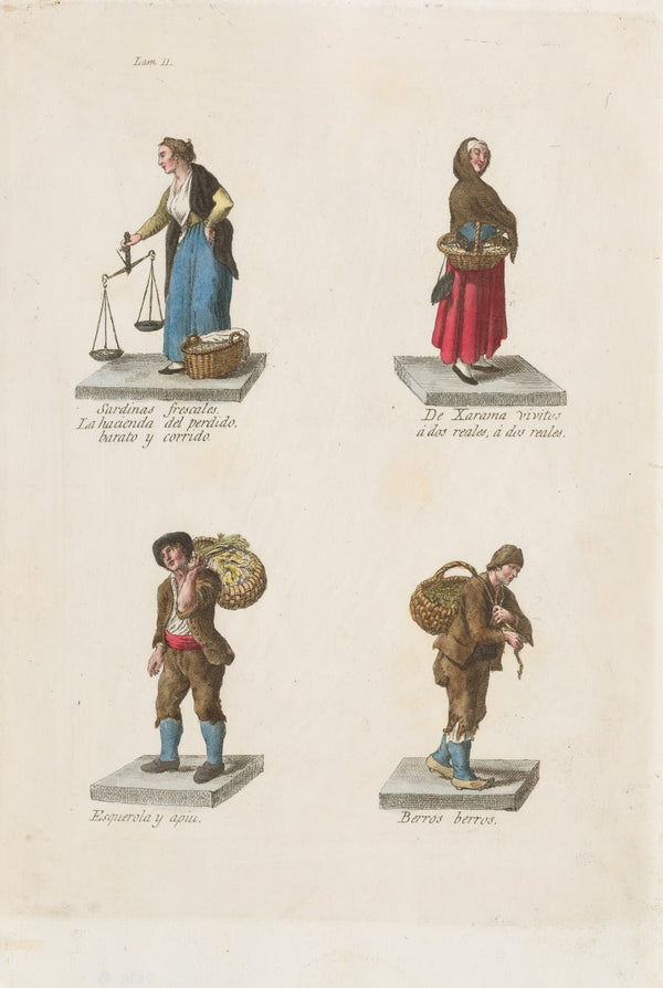 Plate 11 four street vendors from Madrid selling different kinds of fish 1809181